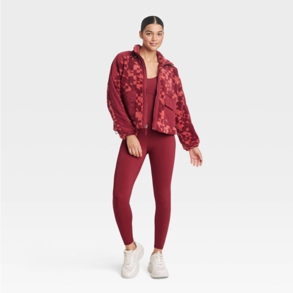 Women's Printed High Pile Fleece Jacket - JoyLab™ Wine Red new